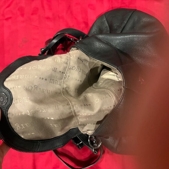 Margot Leather Satchel bag with both short shoulder strap + long strap (black) - Picture 7 of 9